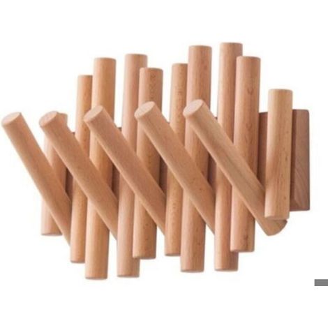 Porte Manteau Mural Bois, Patere Murale, 100% Naturel de Haute Qualité, 5 Crochets Retractables, Design Innovant -37,1x16,5x4,4 cm