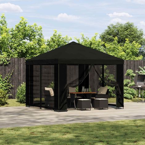 vidaXL Gazebo 3 x 3 m Black Polyester and Steel 190 gsm