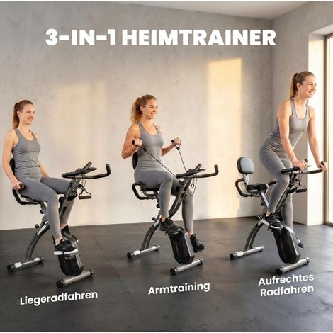Vélo d'appartement pliable 3 en 1 avec écran LCD, capteur de fréquence cardiaque et bande de résistance (1/5)