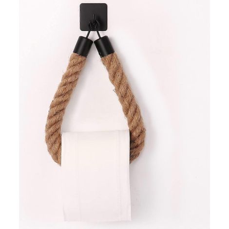 Porte-papier toilette en corde de chanvre, porte-serviettes pour salle de bain et cuisine (Noir 1) (1/5)