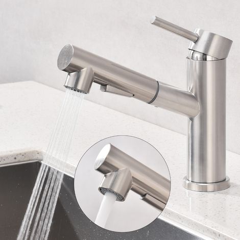 Mitigeur de Cuisine avec Douchette Extractible 2 Fonctions Mélangeur, MEEJEE Robinet de Cuisine d'Évier en Inox Brosse