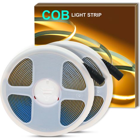 Oraymin Lot de 2 Bande LED COB 2m 24V Dimmable - Blanc Chaud 3000K Professionnel - Largeur 8mm Haute Luminosité - Idéal pour Rétroéclairage Miroir, Cuisine et DIY - Bande LED uniquement (1/5)