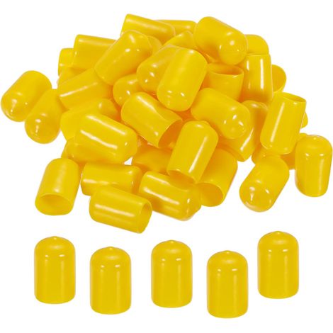 50pcs 12mm Caoutchouc Fin Capuchons Couvercle PVC Vinyle Vis Filetage Protecteur Rond Fil Tablette Capuchons pour Vis Boulon Tuyau Clôture Poteau, Jaune (1/5)