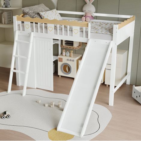 Letto a soppalco bambini con scivolo e armadio OKMYHOME (1/5)
