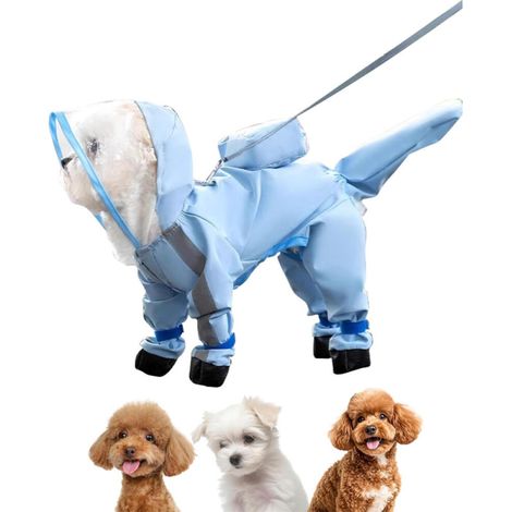 Impermeable para perros, estampado de nubes azules, resistente al agua, apto para perros pequeños y medianos (azul, L). (1/5)