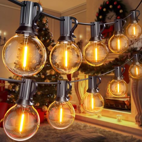 Catena luminosa da esterno da 30 m, luce da giardino impermeabile IP44, con 100+4 lampadine LED G40, catena luminosa decorativa natalizia, luce calda (1/5)