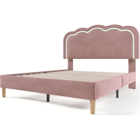 Lit capitonné LED rose tête de lit nuage, éclairage LED ambiance, velours, lit enfant design moderne (1/5)