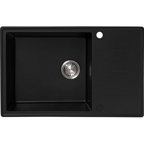 JASSFERRY Composite Reversible Black Kitchen Sink 780 x 500mm, Inset Quartz Sinks Deep Single Bowl (1/5)