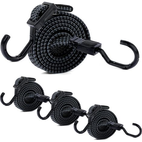 Elastische Bungee-Seile mit Haken, 4 Stück, 100 cm verstellbare Bungee-Seile für Gepäck, Dachträger, Planen, mobile Ladung, Camping, Planen (Grau)