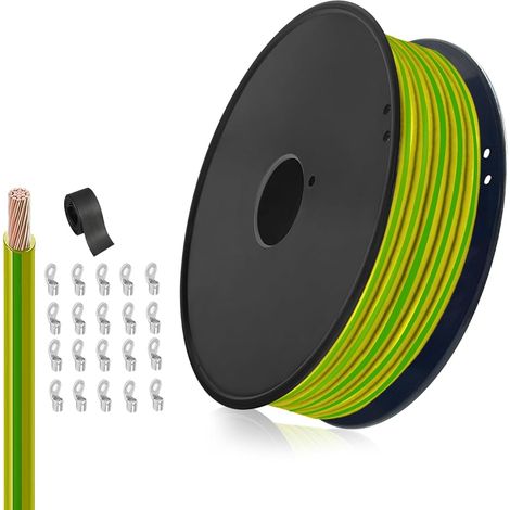 H07V-K 1,5mm² Fil Souple Jaune-Vert, 50m Fil de terre souple isolé PVC pour protection, tableau électrique et installation intérieure (1/5)