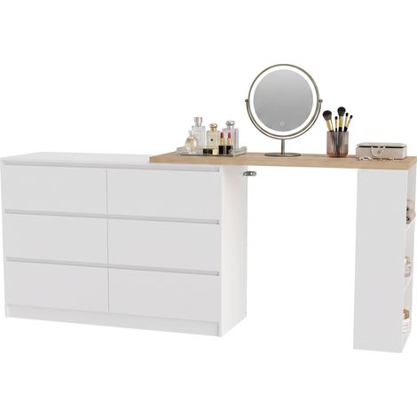 White Dressing Table with 6 Drawers and 3-Level Shelf (1/5)