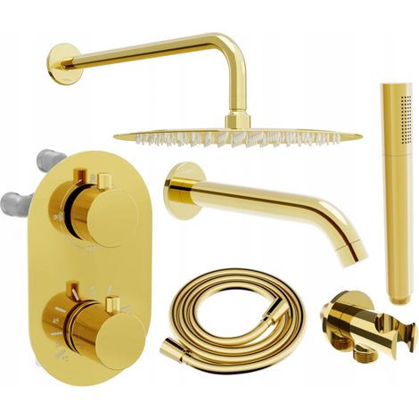 Mexen Kai DR70 Unterputz-Badewannen-/Brausegarnitur mit Regenbrause 30 cm, Gold - 77602DR70301-50