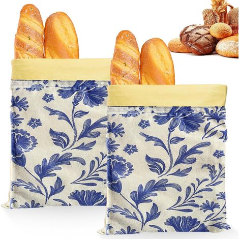 Lot de 2 sacs à pain en cire d'abeille, 43 x 33 cm, réutilisables, en coton, avec cire d'abeille et lin, pour pain fait maison et pâtisserie, motif floral (1/5)