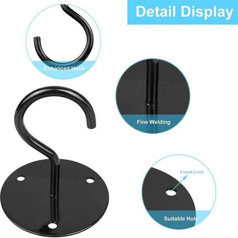 4 Pièces Métal Mur Plante Crochet Swag Cintres de Plafond avec Vis et Ancres pour Suspendre Paniers à Plantes Lanternes (Noir) (1/4)