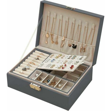 Boîte à bijoux en bois verrouillable à Double couche, clous d'oreilles, boîte de rangement de boucles d'oreilles, boîte à bijoux, boîte à bijoux à main, boîte-cadeau (1/5)