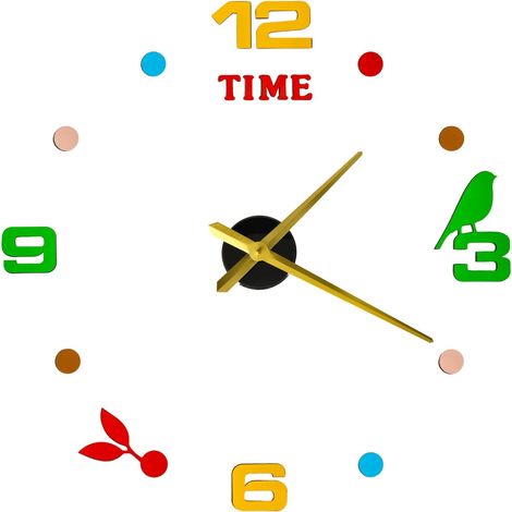 Autocollant horloge murale chiffres colores 80 90cm