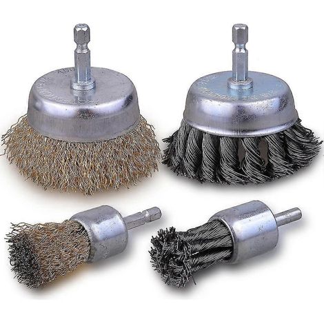 Ensemble de 4 brosses métalliques nouées de 7,6 cm (3 pouces), brosse métallique pour perceuse avec embout hexagonal de 6,35 mm (1/4 pouce), brosse métallique pour perceuse A (1/5)