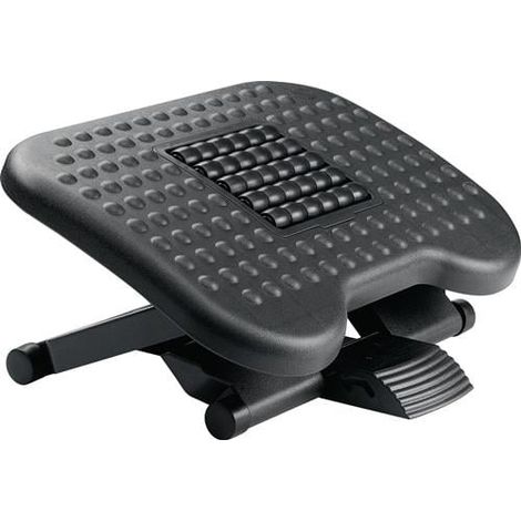 Repose-pieds noir, dimensions L 440 x P 340 x H 100 mm, réglable en hauteur sur 3 positions : 110/140/170 mm