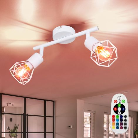 Retro Decken Strahler Fernbedienung Lampe Käfig Spots schwenkbar Leuchte weiß dimmbar im Set inkl. RGB LED Leuchtmittel