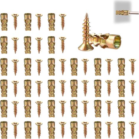 30 Jeux de Vis D'expansion Réparation Charnières Placard 6x14mm, en Acier au Carbone avec Chevilles pour la Réparation des Trous et Filetages Abîmés Fixation Sécurisée des Portes Placard (1/5)