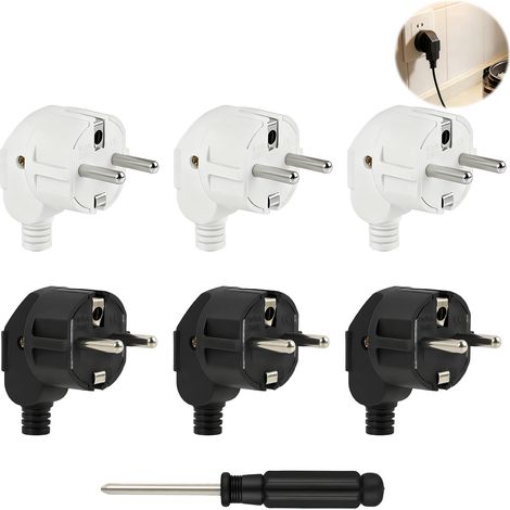 Fiche Male Prise Electrique Étanche, 6 Pièces 250V 16A Prise Male 220V Schuko pour Intérieur et Extérieur, Prise de Terre Européenne avec Outils Inclus, Installation Facile et Durable (1/5)