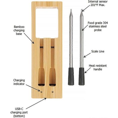 Smart viande thermomètre wireless alimentaire thermomètre bluetooth avec smart alert pour smoker barbecue cuisine air (1/5)