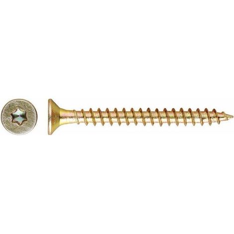 Vis à bois bichromatées tête fraisée Torx 4,5x50 mm, boîte de 250 pièces, visserie zinguée pour bois, lot de fixation robuste, usage intérieur et extérieur.