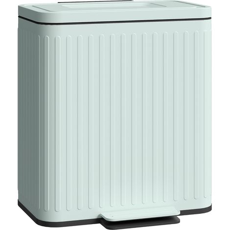 Dual Kitchen Bin, 2 x 20L Double Bin for Recycling and Waste, Fingerprint-proof Pedal Bin with Soft-Close Lid, Removable Inner Buckets, Green