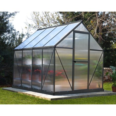 Canopia By Palram – Serre de jardin polycarbonate double paroi 247x185x208 cm – Structure en aluminium – Ventilation ajustable et gouttières intégrées