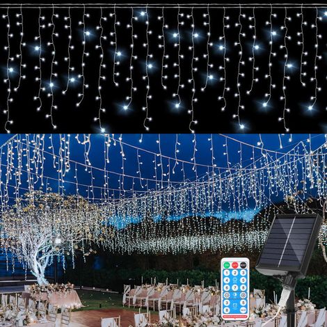 SWANEW Guirlanda Luminosa Solare Esterna LED Tendina Luminosa Decorazione Natalizia Impermeabile IP44 Bianco Freddo 5M 198LEDs (1/5)