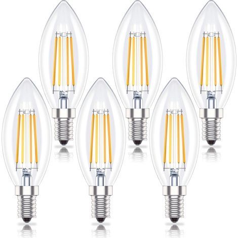 Pack de 6 Bombillas LED Vela Regulables E14 4W (Reemplaza 40W) Blanco Cálido 2700K Regulable (1/5)