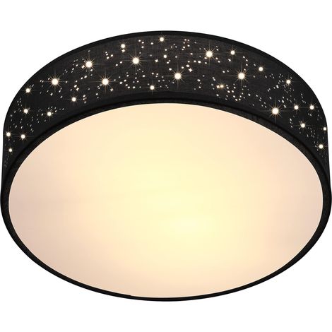 Plafonnier rond en tissu avec motif ciel étoilé, Ø 30 cm, 40 W, douille E27, noir (1/5)