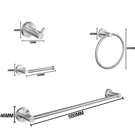 (Ensemble de 4 pièces B) Accessoires de salle de bain en acier inoxydable brossé 304 : porte-serviettes, porte-papier toilette, porte-savon, barre porte-serviettes, accessoires de salle de bain. (1/5)
