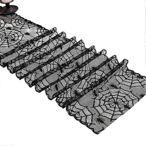 Chemin de table en dentelle à motifs de toile d'araignée pour la décoration de table d'Halloween et de fêtes.