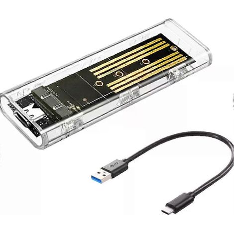 M.2 NGFF SATA Festplattengehäuse Typ C USB 3.1 Transparentes externes SSD-Gehäuse 10 Gbit/s Festplattengehäuseadapter für 2230 2242 2260 2280 (1/4)
