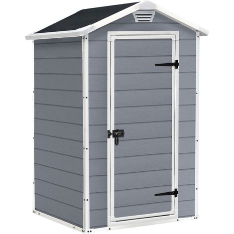 Manor 4x3 - Casetta da Giardino 129x196x103 cm 1 Anta per deposito attrezzi fini-tura effetto legno graffiato in Resina Grigio