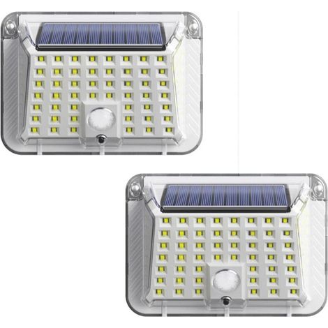 Lumière solaire led extérieure 90 LED, spot led d'extérieur solaire, 3 modes avec capteur de mouvement, lampe murale étanche IP65 pour jardin, patio et garage (2) [Classe énergétique E]