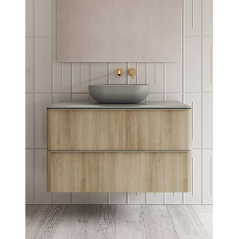 Conjunto mueble de baño de 2 cajones DAI - ROYO Color: Roble Nórdico - Opciones: Conjunto premium - Medidas: 80 cm