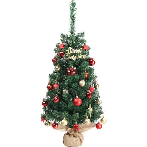 36 in Tabletop Artificial Mini Weihnachtsbaum with Cloth Bag Base for Bedroom Table Desk Porch, Small Xmas Tree with 100 Branch Tips for Home Office Store Holiday Deco, Green (1/5)