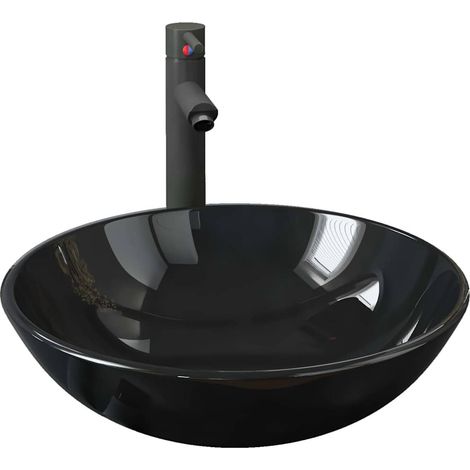 Lavabo vasque à poser Luxueux, Bac à laver, avec robinet et drain à poussoir Verre trempé OIB4388E (1/5)