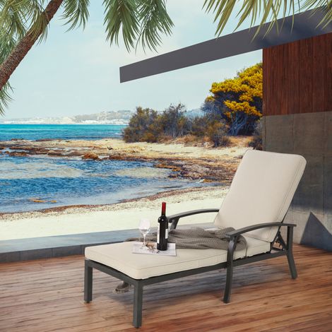 Sillón reclinable exterior con cojín beige HAVRYA (1/5)