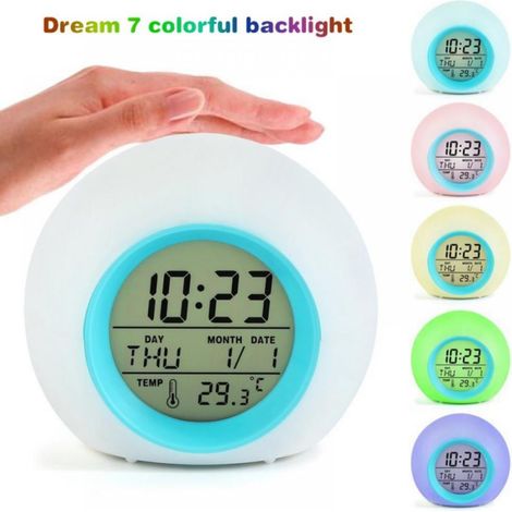 Réveil Numérique Enfant - Affichage LED avec Veilleuse 7 Couleurs - Fonction Snooze - Alerte Sonore Réglable - Pour Chambre Enfant 4 à 12 Ans - 1 Pièce (1/5)