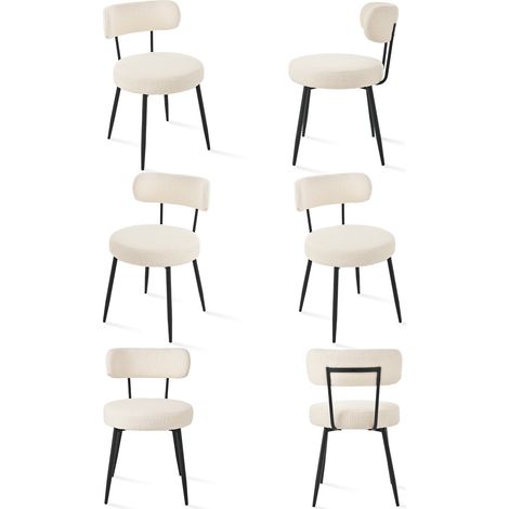 Bon Furni Sedia da pranzo con struttura a croce in metallo in tessuto Teddy bianco crema, set da 6 (1/5)