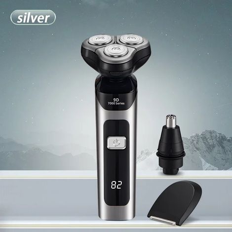 Rasoir 3 en 1 argenté - Rechargeable, étanche, USB-C, écran LCD (1/5)
