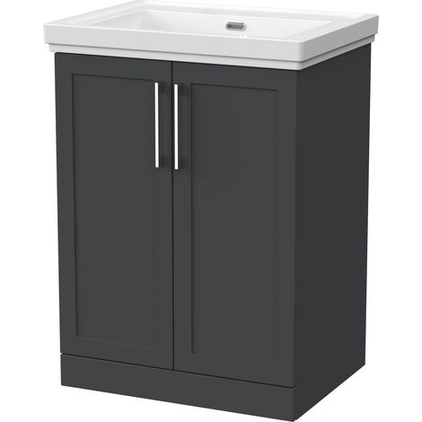 Stonnall Traditional Floor Standing 2 Door Vanity Unit with Traditional 0 Tap Hole Fireclay Basin, 600mm, Dark Grey