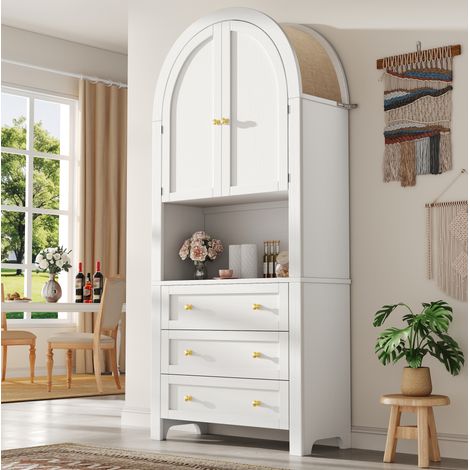 Credenza alta 70 x 35 x 180 cm con 3 cassetti, ante ad arco, bianca DESVIAE (1/5)