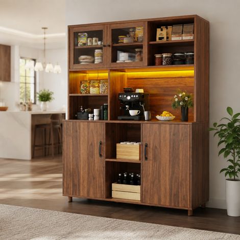 Mueble de cocina alto 140 x 40 x 185 cm con LED HAVRYA (1/5)