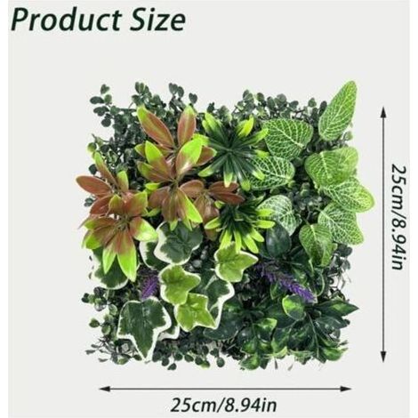 4 Panneaux Murs de Plantes Artificielles, 25X25cm, Décoration Murale en Gazon Synthétique, Panneau Végétal Synthétique, Mur Végétal Artificiel, pour Décoration Intérieure Extérieure (1/3)