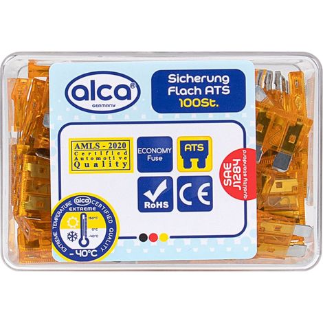 alca® Flach-Sicherungen 5 A 100 St. Economy Box orangene Auto Flachsicherungen Schmelzsicherung für Caravan Traktor Bus Motorrad Kfz Pkw Lkw etc.