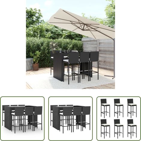 Gartenmöbel - 7-tlg. Gartenbar-Set mit Kissen Schwarz Poly Rattan (1/5)